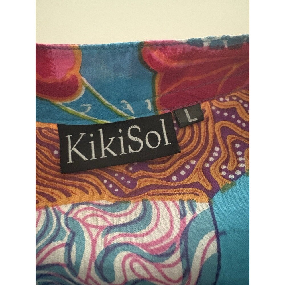 Kikisol Tunic Top Womens L Blue Floral Lagenlook Coastal Resort Vacation Coverup - Picture 4 of 15